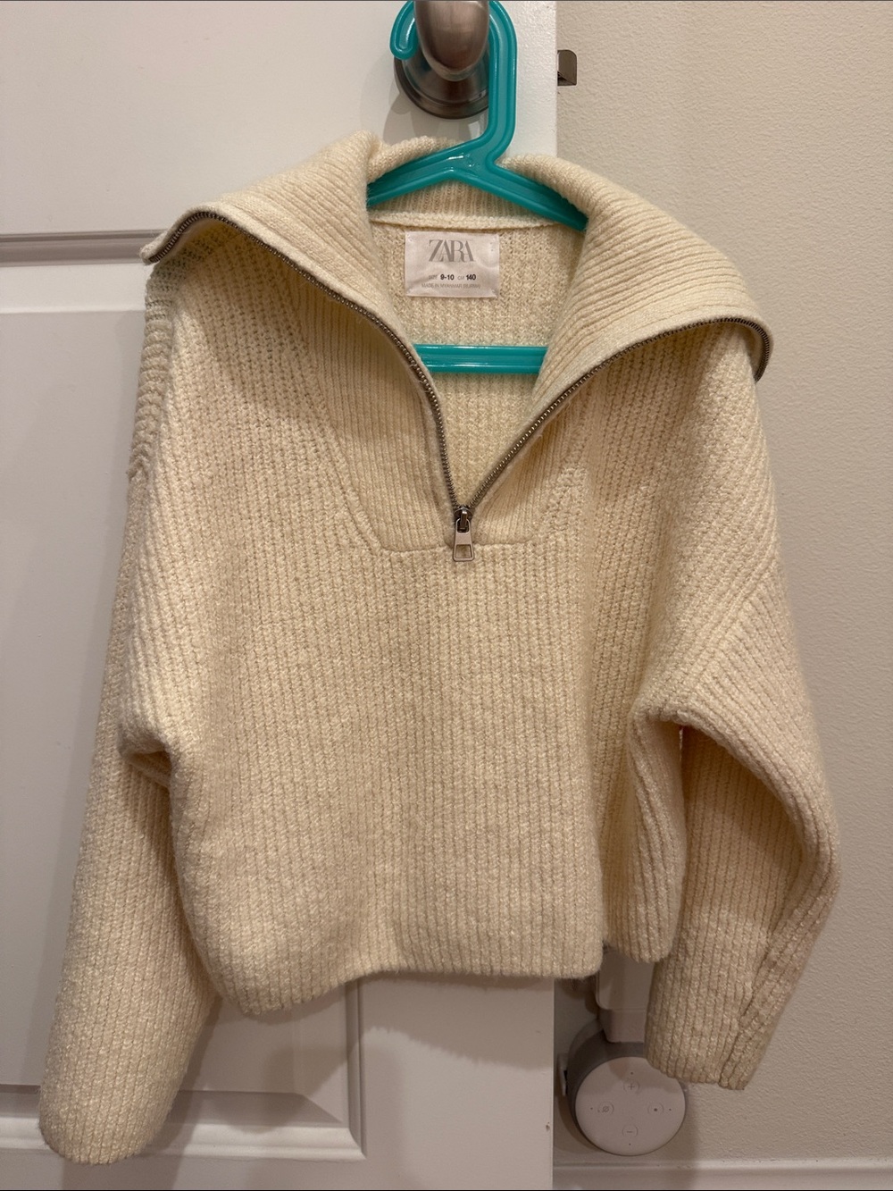 Zara Cream Ribbed Half-Zip Funnel Sweater
